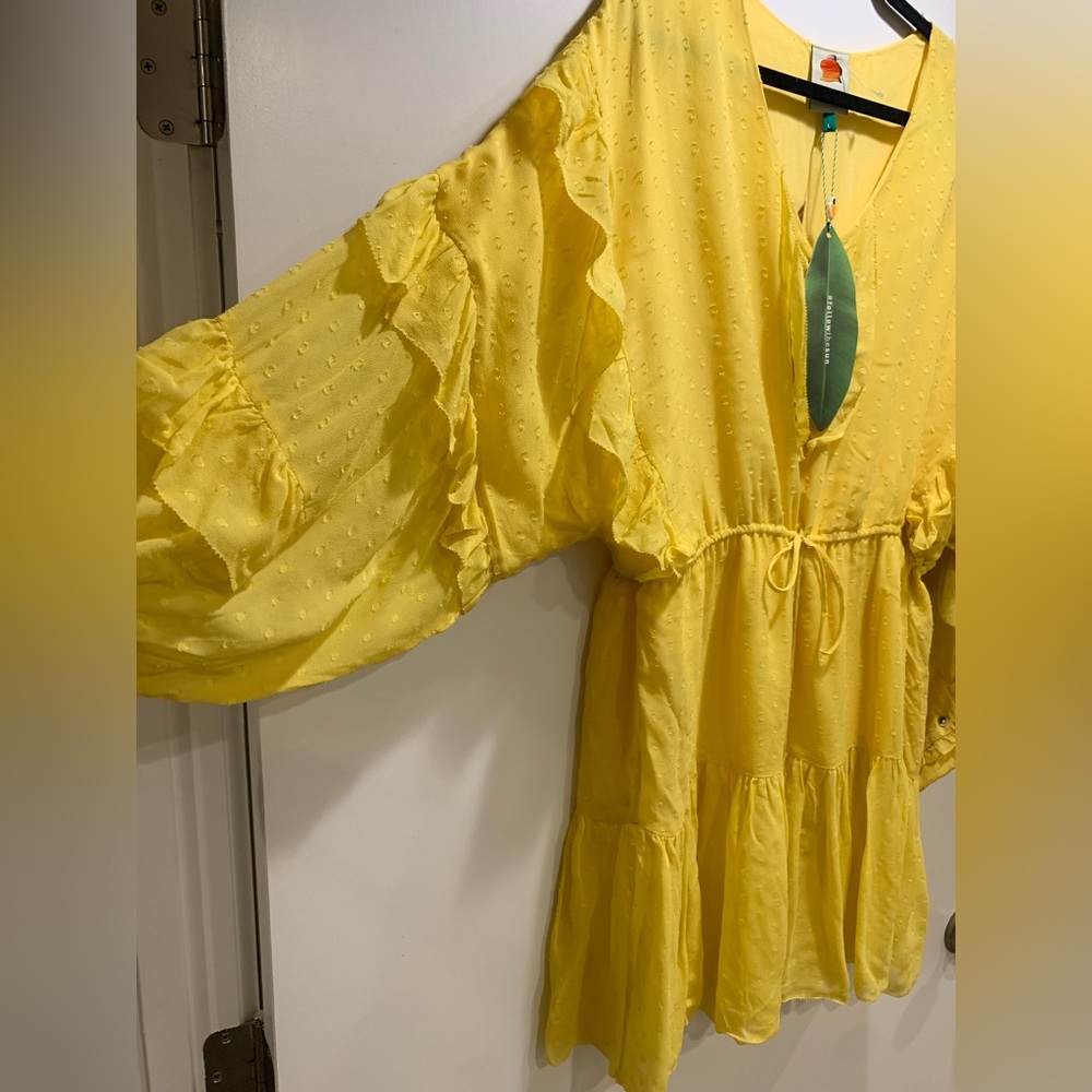 NEW FARM Rio Yellow Ruffle Mini Dress Sz Large - Picture 5 of 6